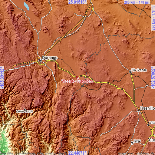 Topographic map of Vicente Guerrero