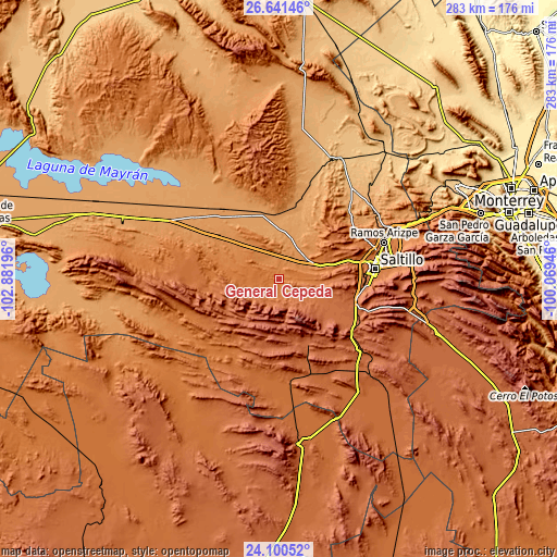 Topographic map of General Cepeda