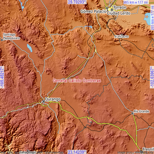 Topographic map of General Calixto Contreras