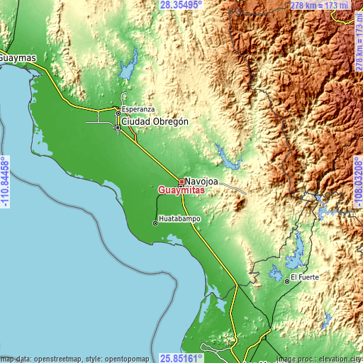 Topographic map of Guaymitas