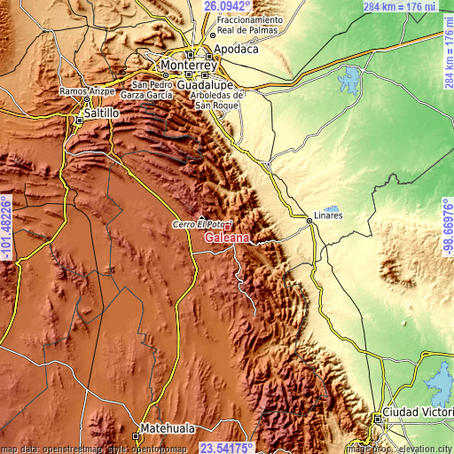 Topographic map of Galeana