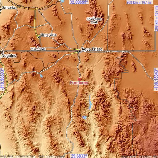 Topographic map of Fronteras