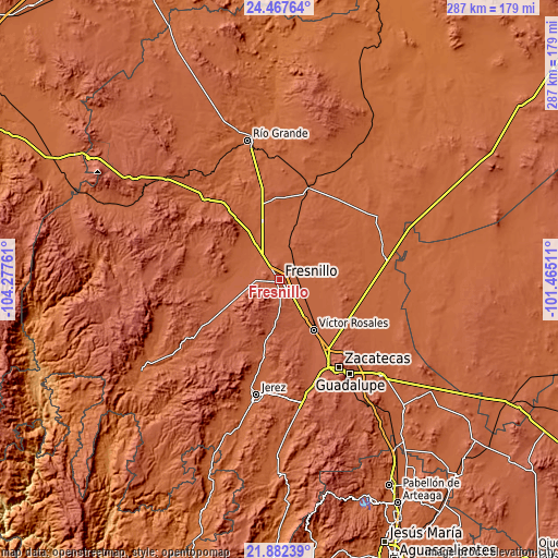 Topographic map of Fresnillo