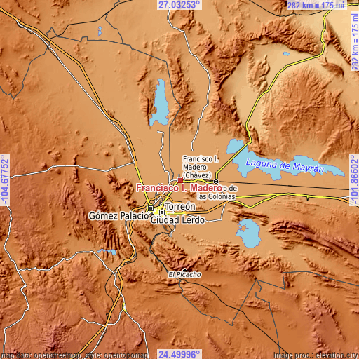 Topographic map of Francisco I. Madero