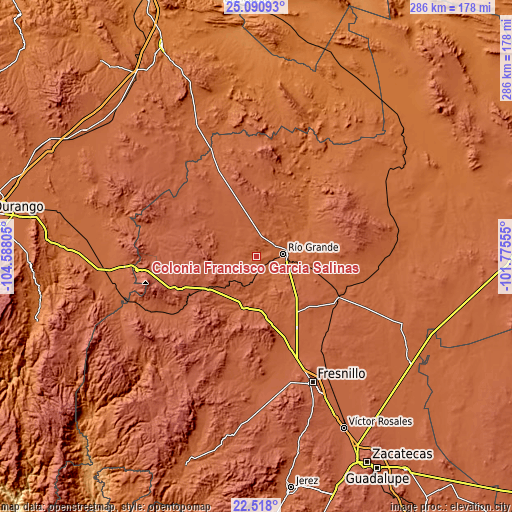 Topographic map of Colonia Francisco García Salinas