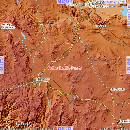 Topographic map of Felipe Carrillo Puerto