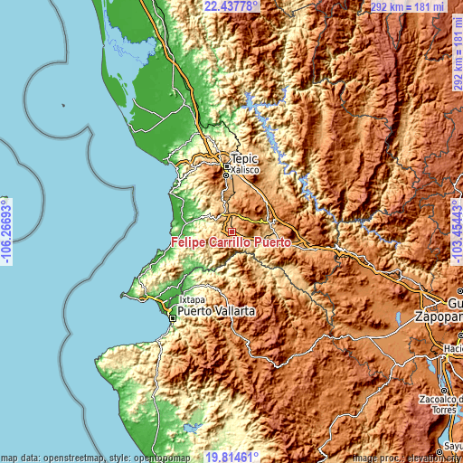 Topographic map of Felipe Carrillo Puerto