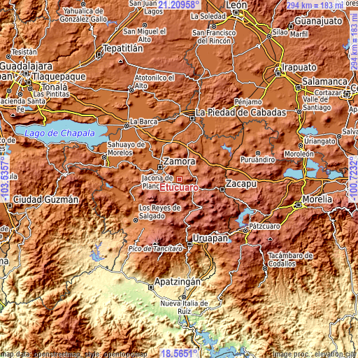 Topographic map of Etúcuaro