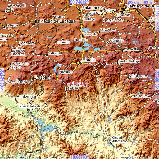 Topographic map of Etúcuaro