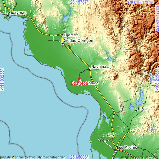 Topographic map of Etchojoa