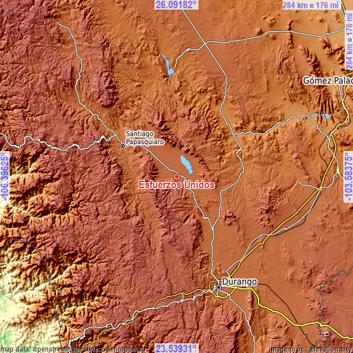 Topographic map of Esfuerzos Unidos