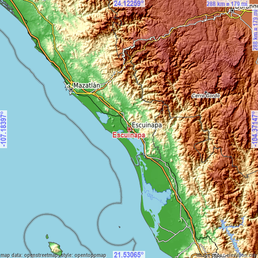 Topographic map of Escuinapa