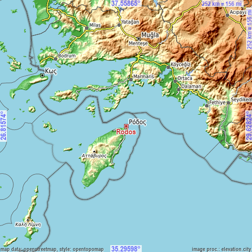 Topographic map of Ródos