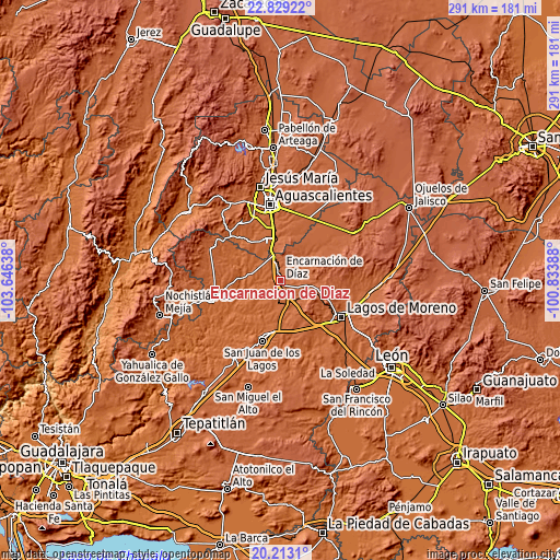 Topographic map of Encarnación de Díaz