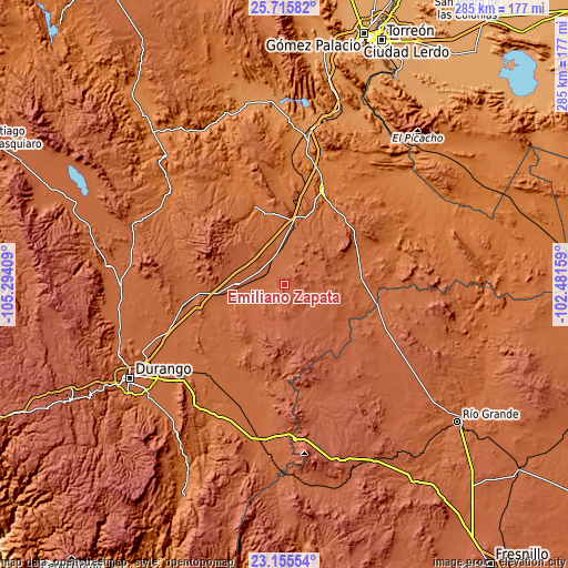 Topographic map of Emiliano Zapata