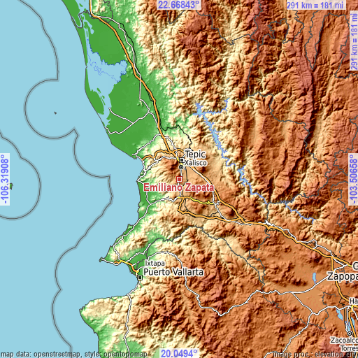 Topographic map of Emiliano Zapata