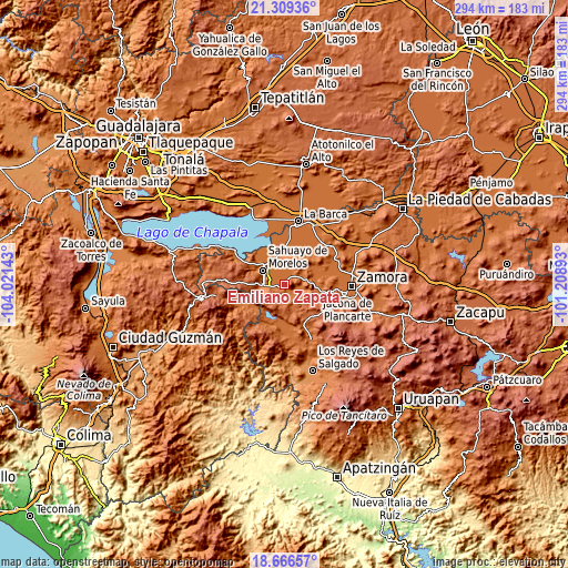 Topographic map of Emiliano Zapata