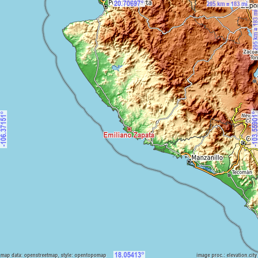 Topographic map of Emiliano Zapata