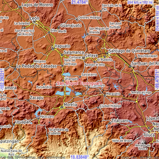 Topographic map of San Miguel Eménguaro