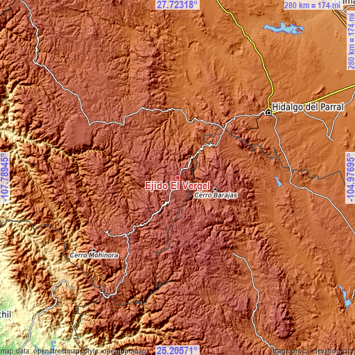 Topographic map of Ejido El Vergel