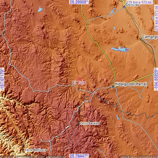 Topographic map of El Tule