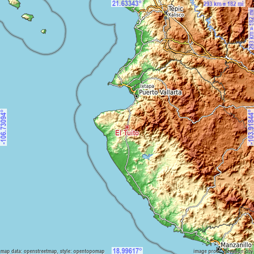 Topographic map of El Tuito