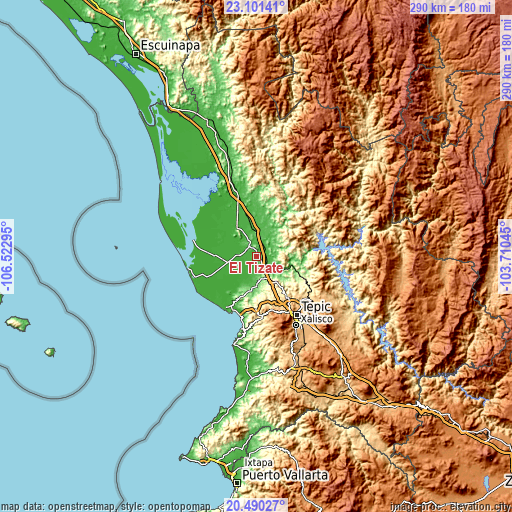 Topographic map of El Tizate