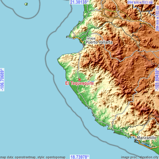 Topographic map of El Tequesquite