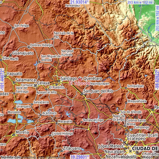 Topographic map of El Tejocote