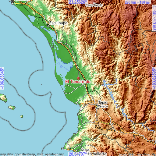 Topographic map of El Tamarindo