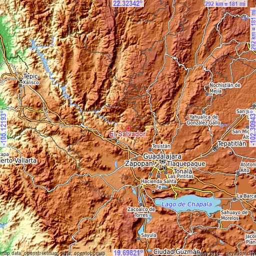 Topographic map of El Salvador