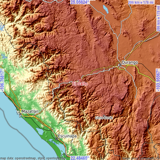 Topographic map of El Salto