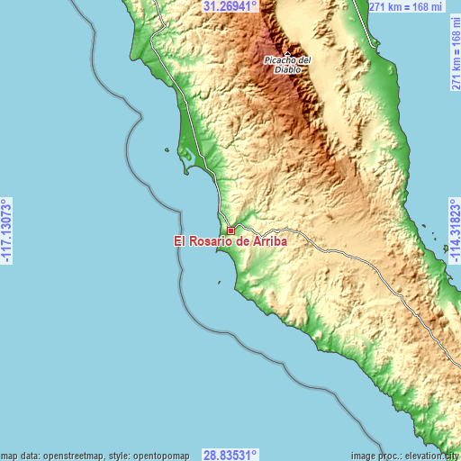 Topographic map of El Rosario de Arriba