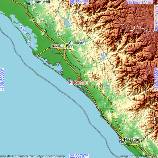 Topographic map of El Rosario