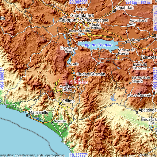 Topographic map of El Rincón