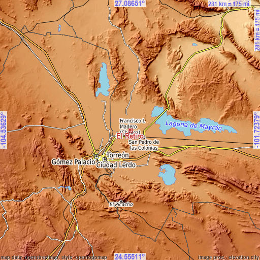 Topographic map of El Retiro