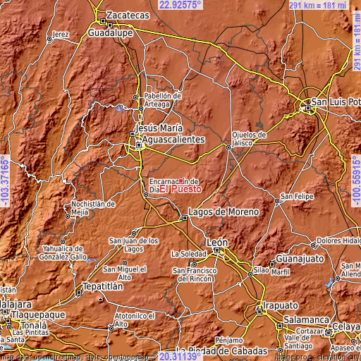 Topographic map of El Puesto
