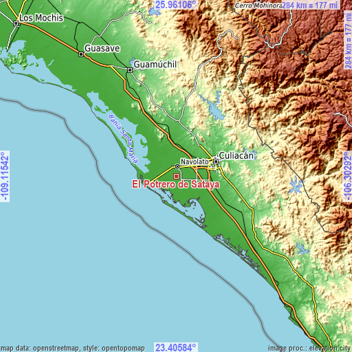 Topographic map of El Potrero de Sataya