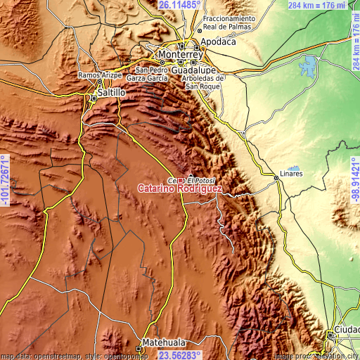Topographic map of Catarino Rodríguez