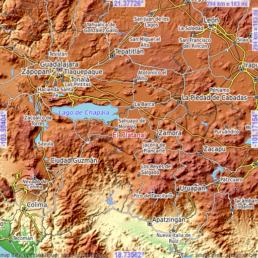 Topographic map of El Platanal