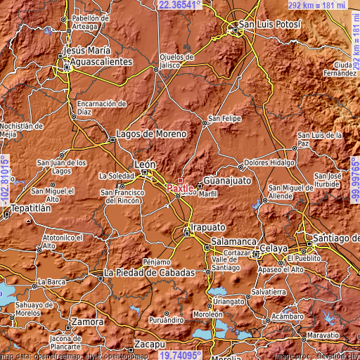 Topographic map of Paxtle