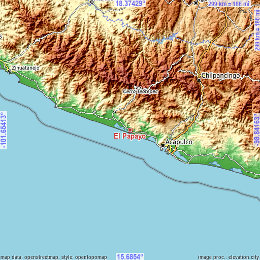 Topographic map of El Papayo