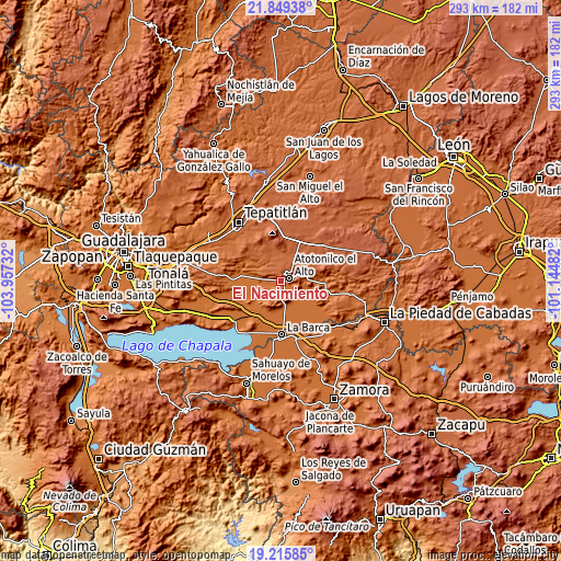 Topographic map of El Nacimiento