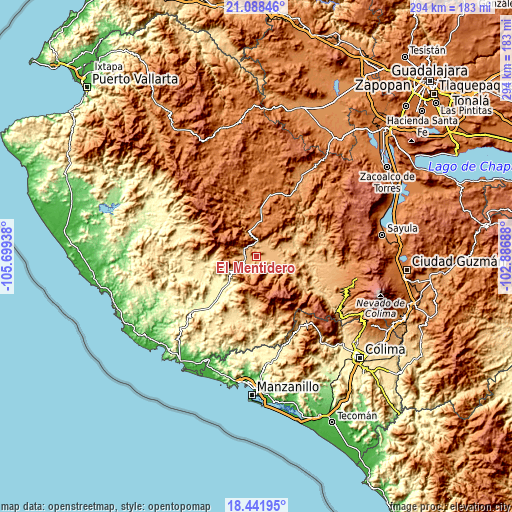 Topographic map of El Mentidero