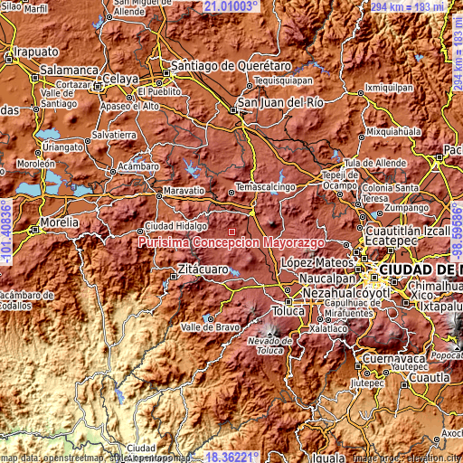 Topographic map of Purísima Concepción Mayorazgo