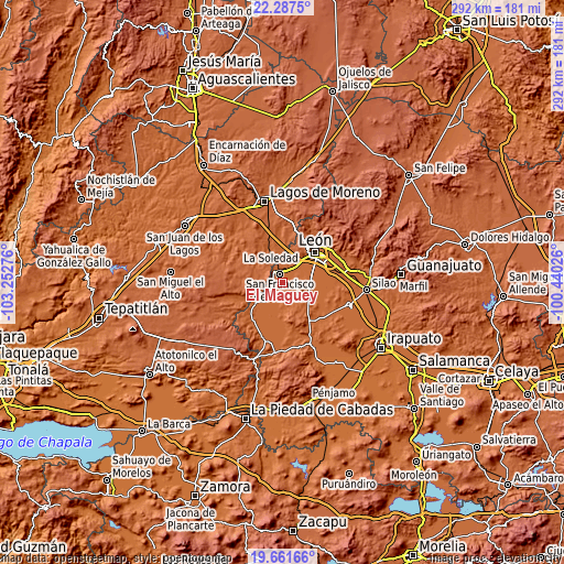 Topographic map of El Maguey