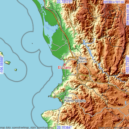 Topographic map of El Llano