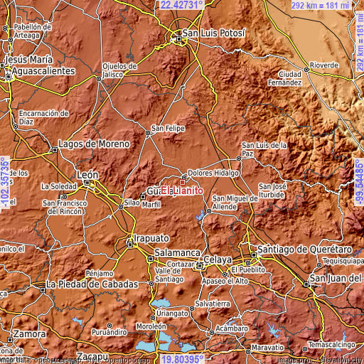 Topographic map of El Llanito