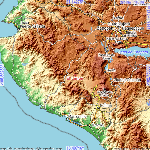 Topographic map of El Limón