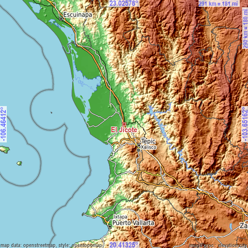 Topographic map of El Jicote